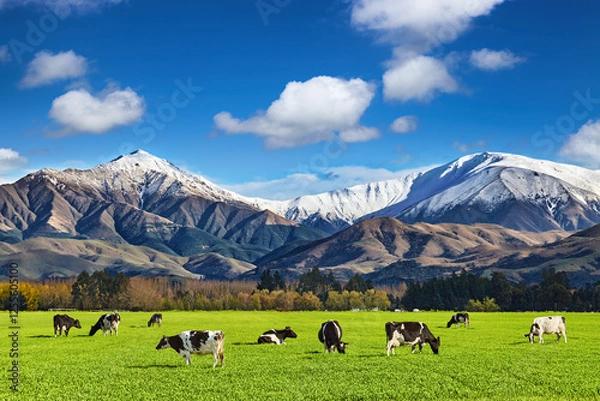 Obraz Beautiful landscape with grazing cows