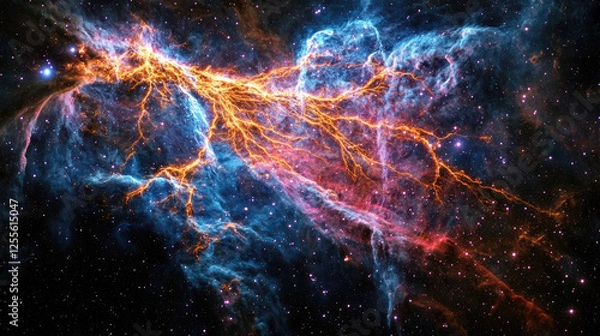 Fototapeta Vibrant cosmic nebula showcasing swirling gases and bright energy patterns in deep space