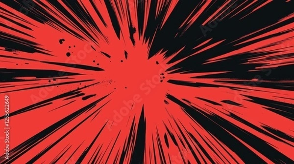 Fototapeta Dynamic red explosion with black speed lines in comic book style