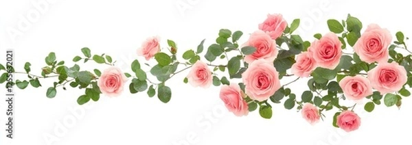 Fototapeta A romantic bouquet featuring blush roses and eucalyptus leaves on a white background, ideal for social media posts, website banners, and promotional designs with a soft, elegant touch.