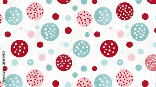 Fototapeta Colorful Polka Dot Pattern on White Fabric Background for Crafts