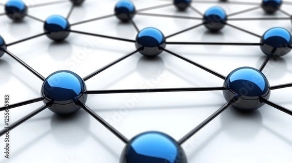 Fototapeta A digital network diagram with interconnected nodes, illustrating building a business network and connections