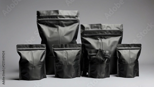 Fototapeta A Versatile Set of Black Doypacks for Stylish Packaging Solutions