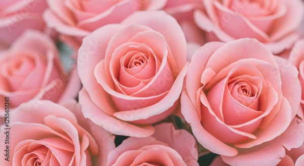 Fototapeta light pink roses in soft color and blur style for background. sweet color roses flowers in pastel tone with blurred style for background pattern texture. sweet color flower petals in soft color