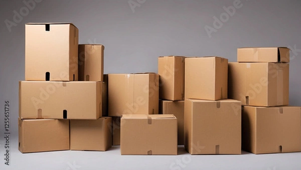 Fototapeta An Organized Set of Cardboard Boxes for Efficient Storage Solutions