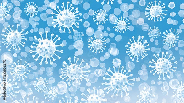 Fototapeta Virus pattern, blue background, microscopic view, medical illustration