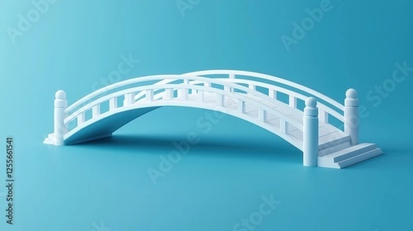 Fototapeta Elegant White Arch Bridge on a Bright Aqua Background Ideal for Modern Design Projects