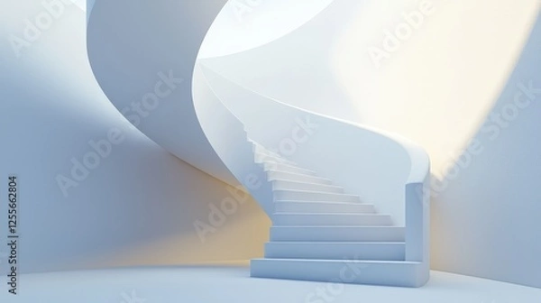 Fototapeta Elegant Curved Staircase in Minimalist Interior Design with Soft Light Effects