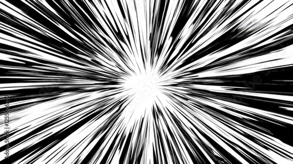 Obraz Comic book radial lines background. Black and white rays. Manga explosion with speed lines.