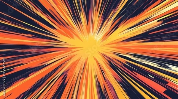 Obraz Comic book radial lines background. Effect of orange sunshine rays. Manga speed explosion frame with speed lines.