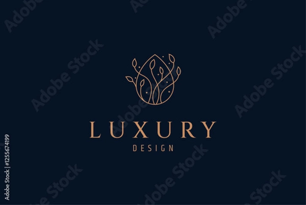 Fototapeta leaf water drop logo in minimal line art design style