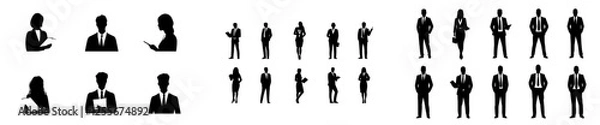 Fototapeta Silhouette of business professionals - men and women dressed formally, a few with clipboards in hand