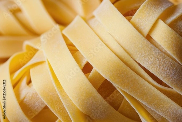 Fototapeta Golden ribbons of pasta interweave, showcasing texture and fresh