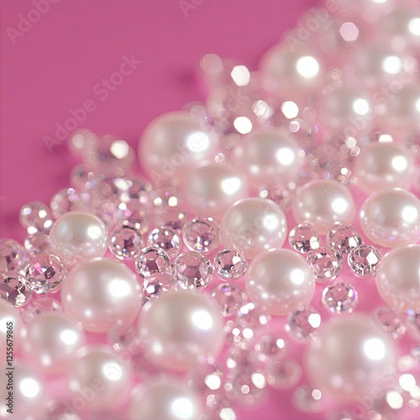 Obraz White pearls close-up on a pink background
