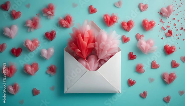 Fototapeta Envelope with heart-shaped decorations