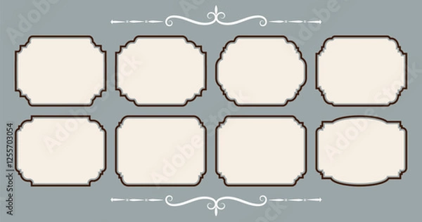 Fototapeta Set of ornamental label vintage frames. Old ornate labels, decorative vintage frame with Royal wedding insignia, sale sticker or invitation card. Isolated vector symbols. 