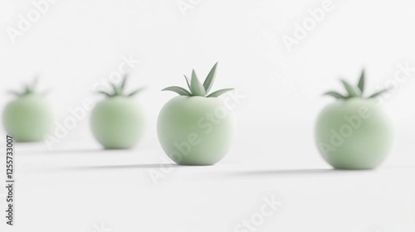 Fototapeta Still Life of Minimalist Green Tomatoes on a White Surface with Soft Lighting and Simple Arrangement