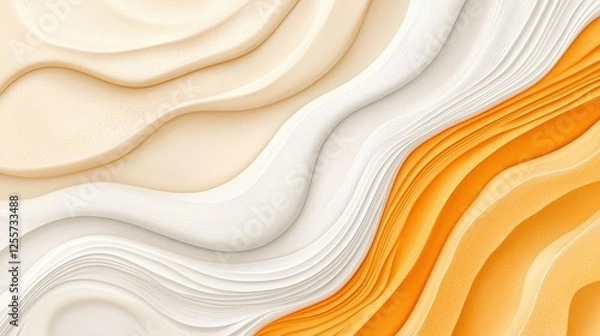 Fototapeta Abstract Waves of Creamy White and Bright Orange in Flowing Textured Background Design