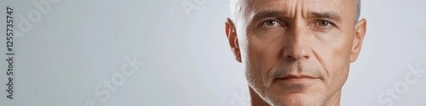 Fototapeta A close-up shot of a person with a shaved or bald head, suitable for use in portraits, medical illustrations, or editorial content