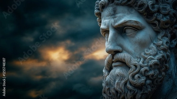 Fototapeta Majestic ancient deity in dramatic sky - fine art portrait of zeus for mythological themes and creative designs