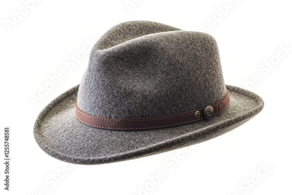 Fototapeta A grey hat with a distinctive brown leather band