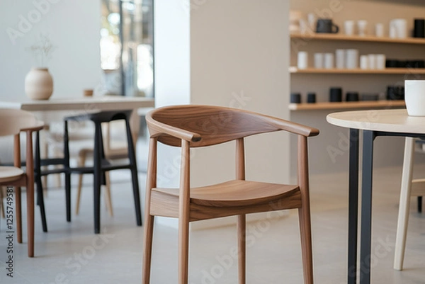 Fototapeta Elegant Wooden Chair in Minimalist Setting