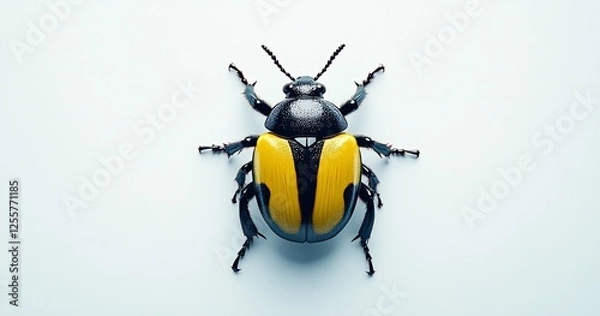 Fototapeta Black and yellow beetle on white background with detailed texture