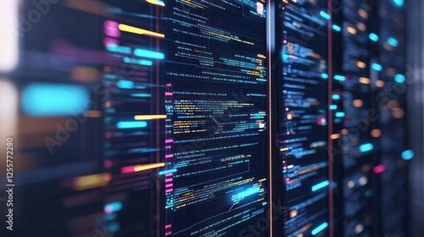 Fototapeta Digital Code Display Panels In A Server Room