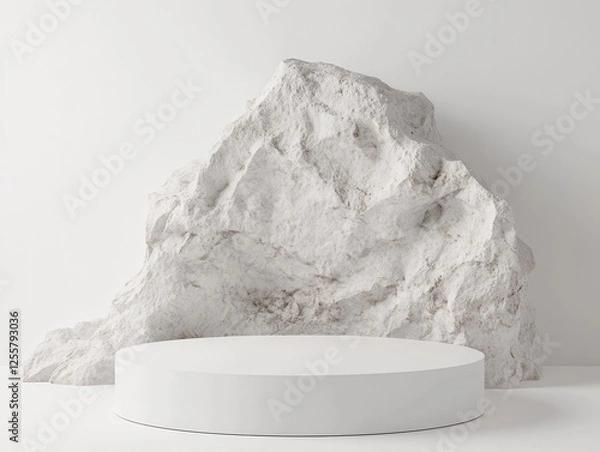 Obraz Stone concept shop product display strong podium stand commercial advertisement rock white raw nature material. space for placing products 
