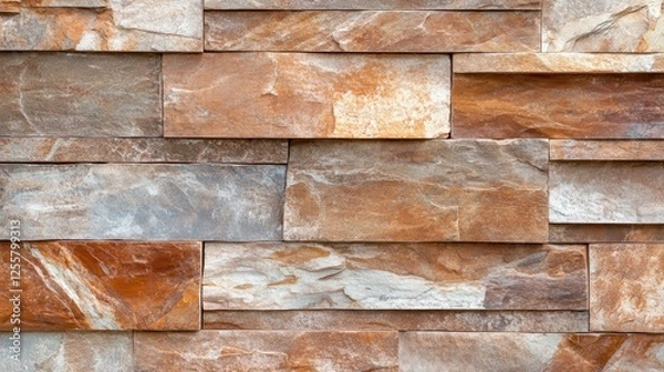 Fototapeta A stunning close-up of a natural stone wall featuring rich earthy tones, highlighting the unique textures and patterns, perfect for creating a harmonious blend in designs.