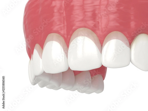 Fototapeta 3d render of upper jaw with gummy smile and corrected gum line. Gingivectomy treatment concept.