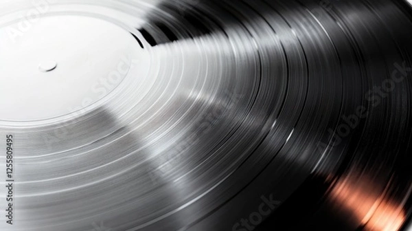 Fototapeta This artistic close-up shot of a vinyl record captures reflections and intricate details, symbolizing nostalgia, music, and the beauty of analog sound in a modern world.