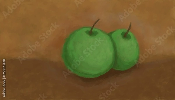 Fototapeta Two green apples. Painted on a tablet.