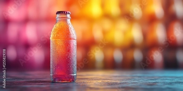 Fototapeta Refreshing Glass Bottle of Soda on a Table with a Colorful Background