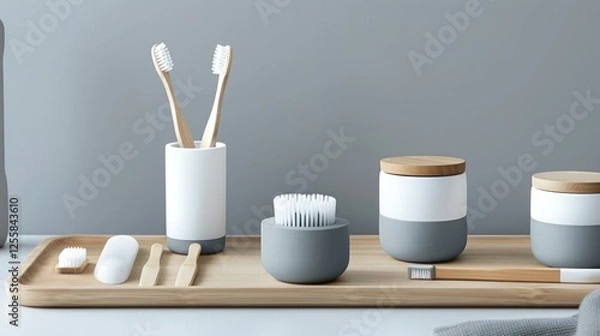 Obraz Portfolio layout for diatomite and bamboo toothbrush holder inspired home goods brand. Highlight home accessories