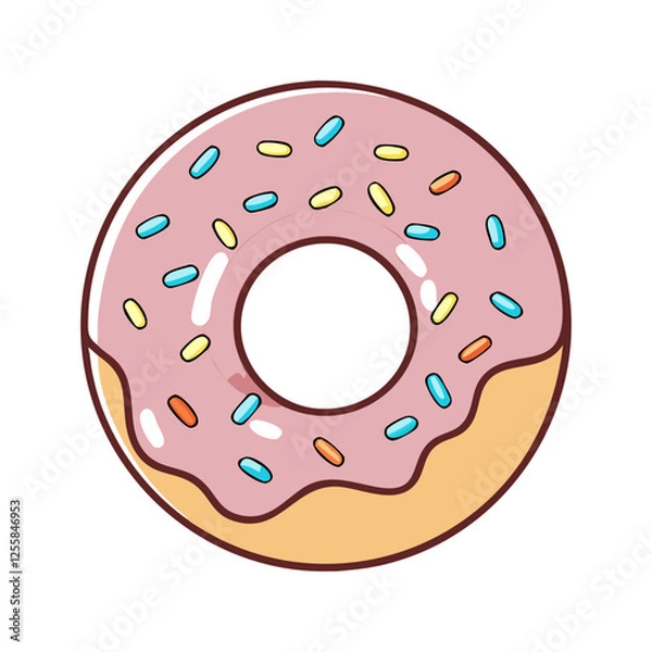 Fototapeta Colorful Donut with Sprinkles Illustration, A fun and colorful vector illustration of a donut with pink icing and colorful sprinkles on top.
