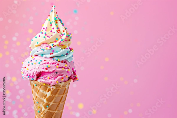 Obraz A vibrant and colorful ice cream cone with sprinkle