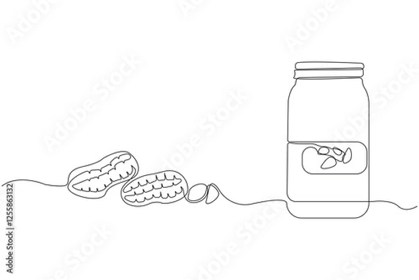 Obraz Continuous single-line art drawing of peanut butter jar. Peanut butter food outline vector isolated on white background