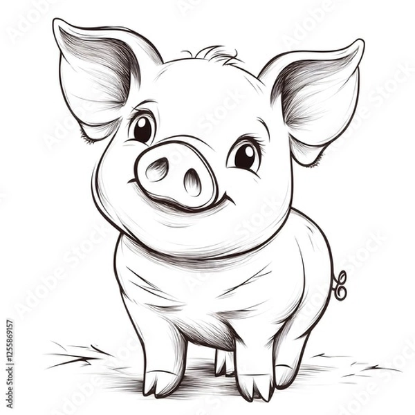 Obraz Cute Cartoon Pig with Blank Outline for Kids to Color