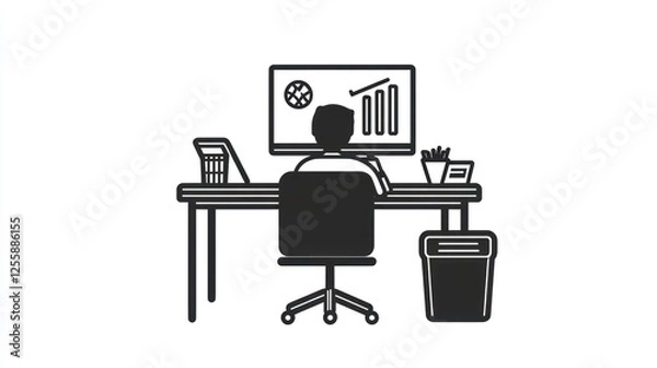 Fototapeta Businessman working at desk, analyzing data. Possible use Stock photo for office work, productivity, or business concepts