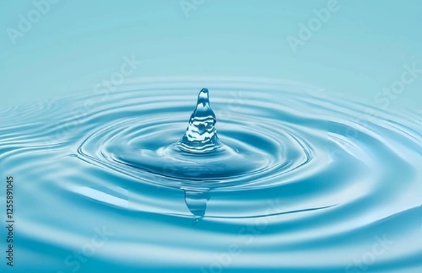 Obraz A clear blue water drop splashes, rippling the liquid surface