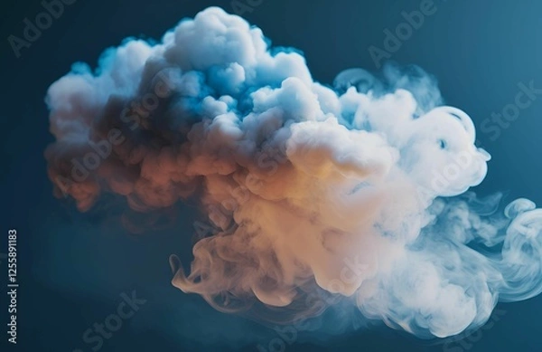 Obraz Abstract blue smoke swirls like clouds against a white sky