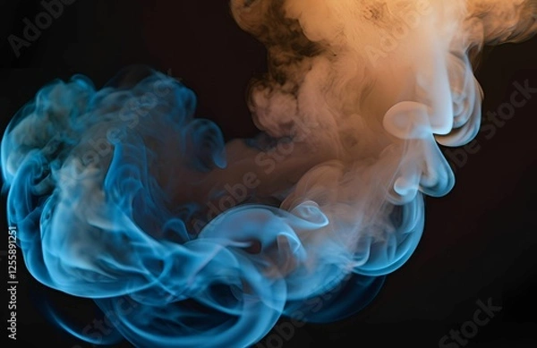 Obraz Blue smoke swirls in smooth, flowing waves against a black background