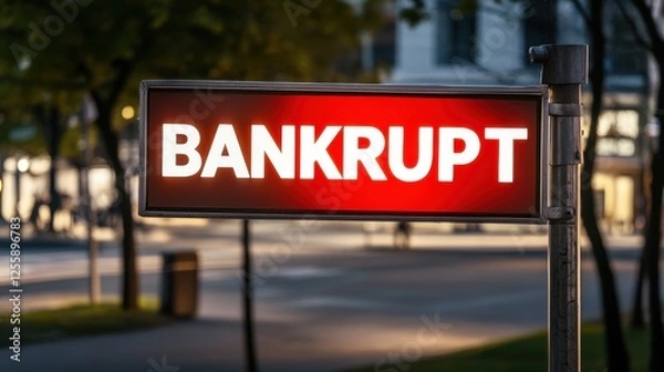 Obraz Illuminated Sign Indicating Financial Bankruptcy in Urban Setting
