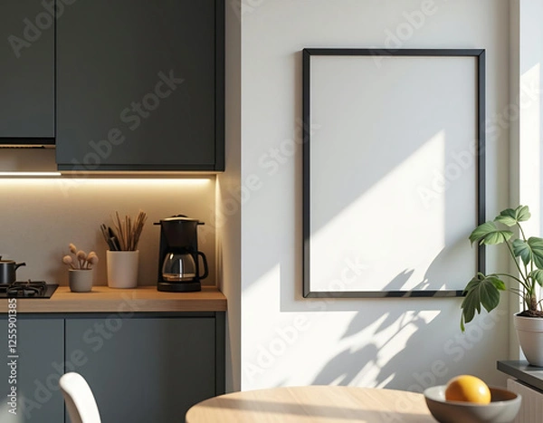 Obraz Modernes Poster-Mockup in Küche mit stilvollem Design und natürlichem Lichteinfall