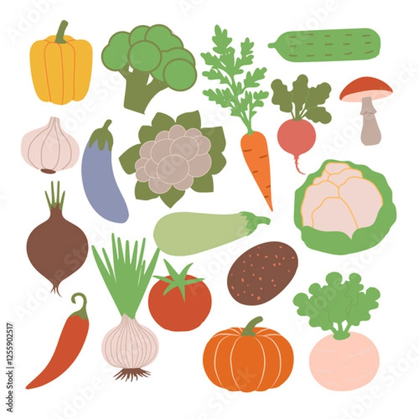 Obraz Vegetables set isolated on white. Vector flat illustration