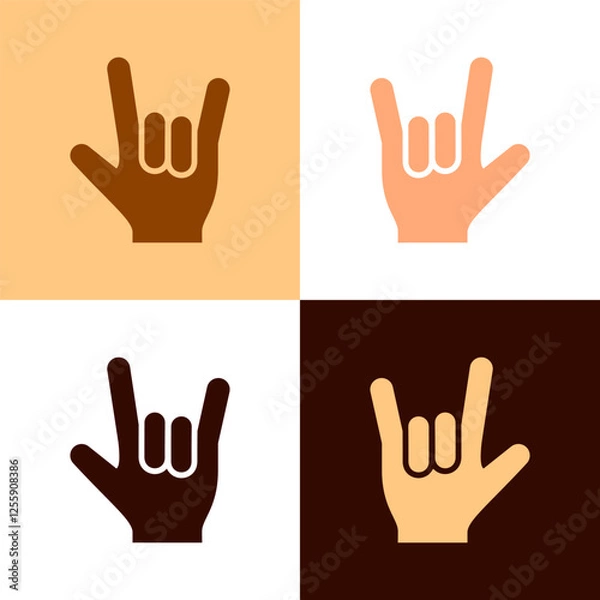 Fototapeta Human hand showing devil horns gesture, vector set icons in various colored skin