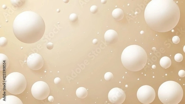 Fototapeta Abstract Background with Soft Floating White Spheres on Cream Canvas