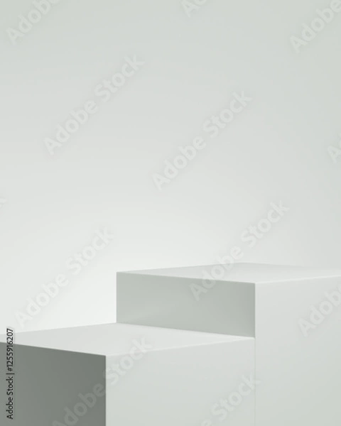 Fototapeta 3D podium white background, 3D geometric box for cosmetic, perfume  and product presentation, 3D rendering, illustration