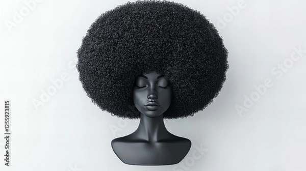 Fototapeta Mannequin head with large curly black hairstyle displayed against a minimalist background in a stylish showcase